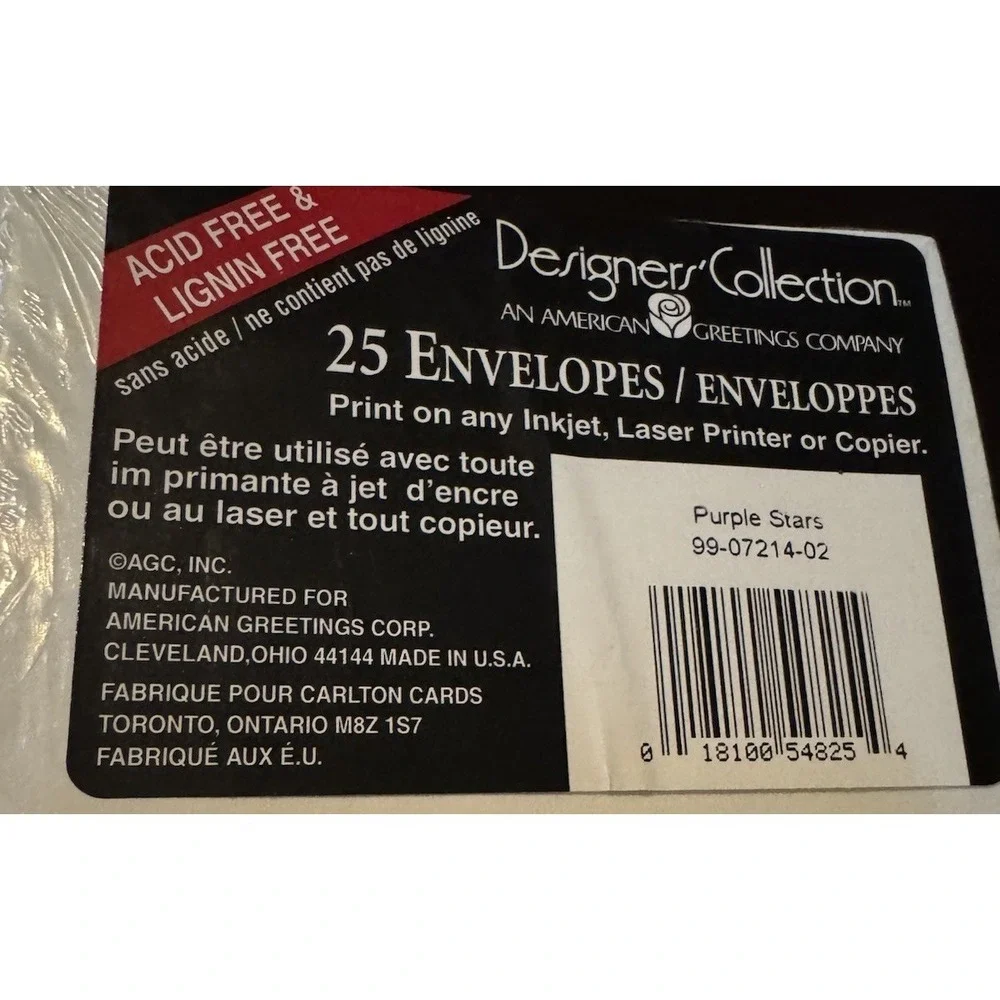 Vintage American Greetings Designer Collection Envelopes Purple Stars Sealed